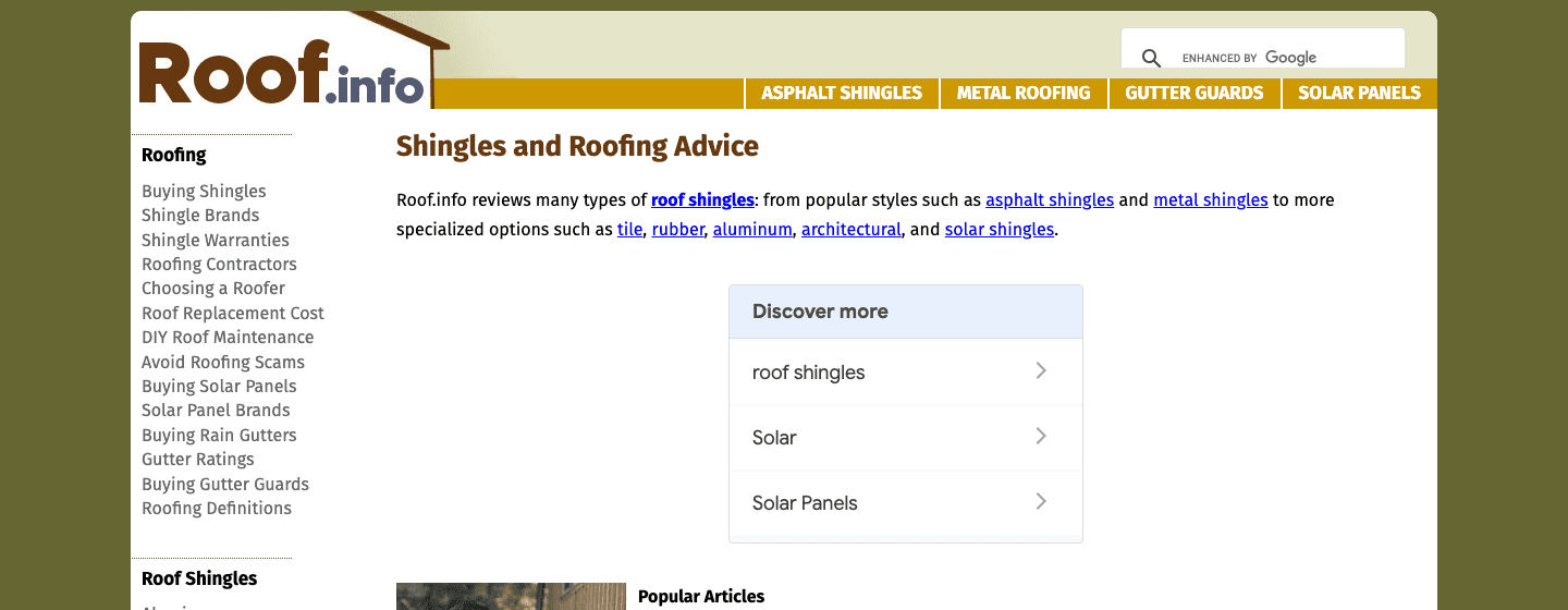 Screenshot of Roof.info